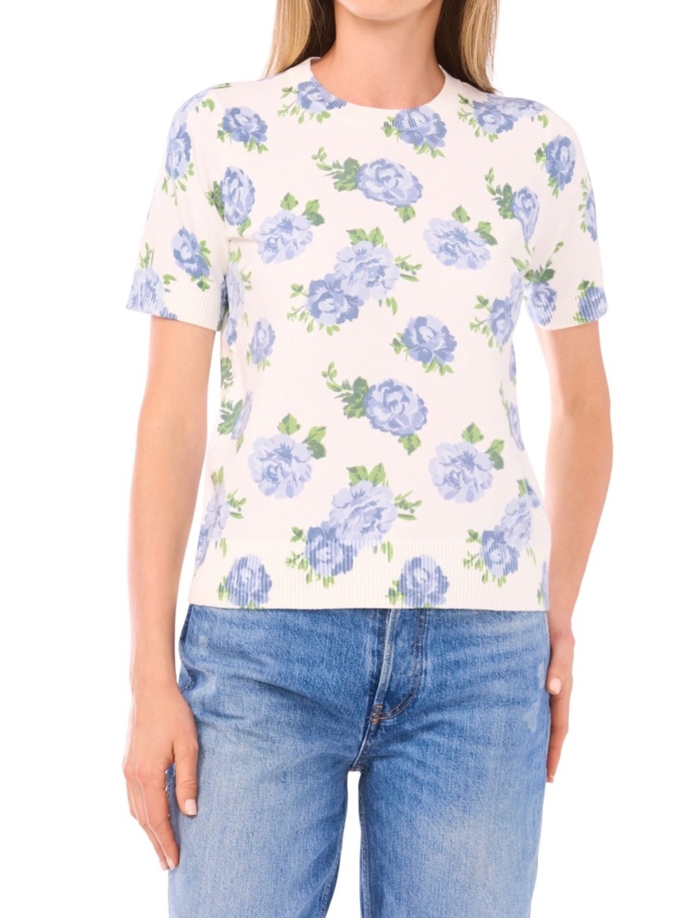 VINCE CAMITO women’s short sleeve sweater top cotton floral small #509